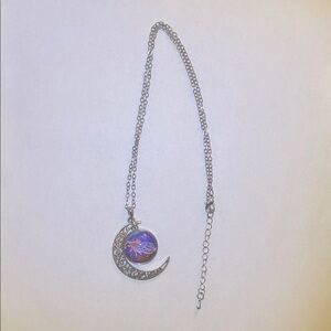 Silver Crescent Moon Necklace with Blue and Purple Pendant